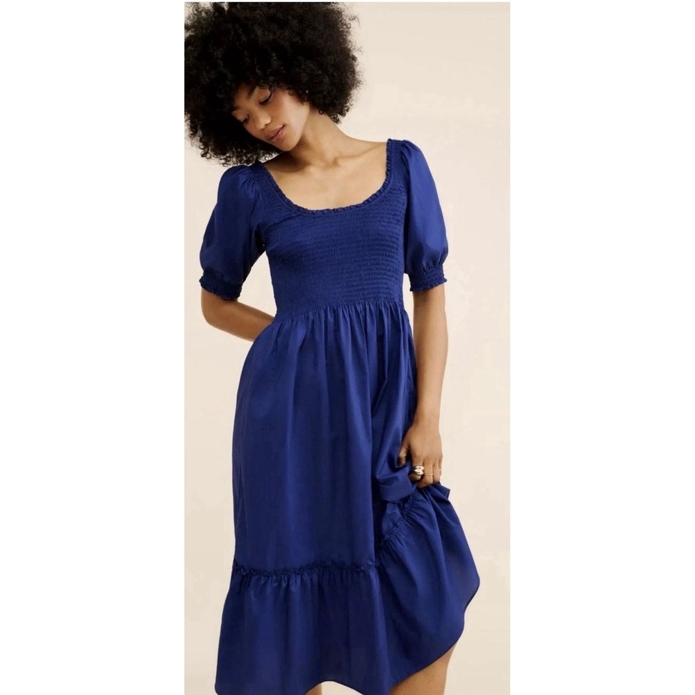 Hill House Home The Louisa Nap‎ Dress Navy Blue Crepe Smocked Midi XXL⁠